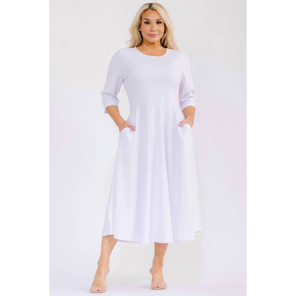 NEW KAREN T DESIGN a-line midi dress in white